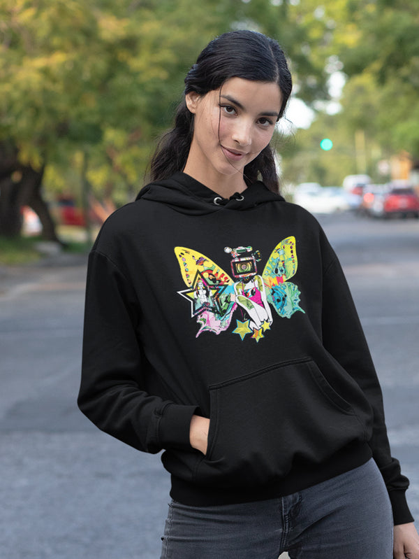 Hoodie with Colorful Butterfly Motif - Women