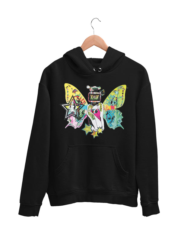 Hoodie with Colorful Butterfly Motif - Women